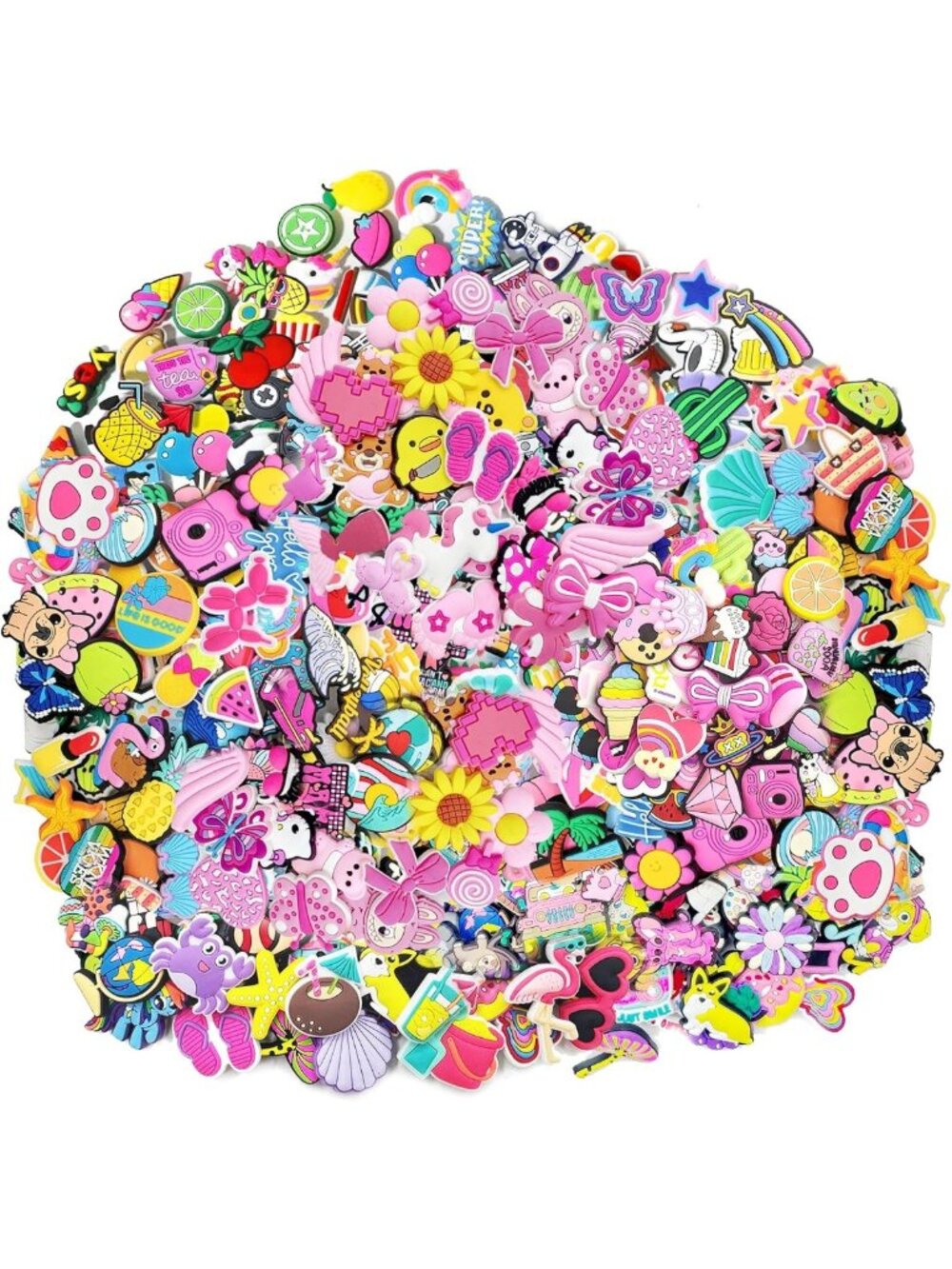Colorful PVC Cartoon Charms Set, 400 Pcs, Unique Snap-Fit DIY Shoe Accessories